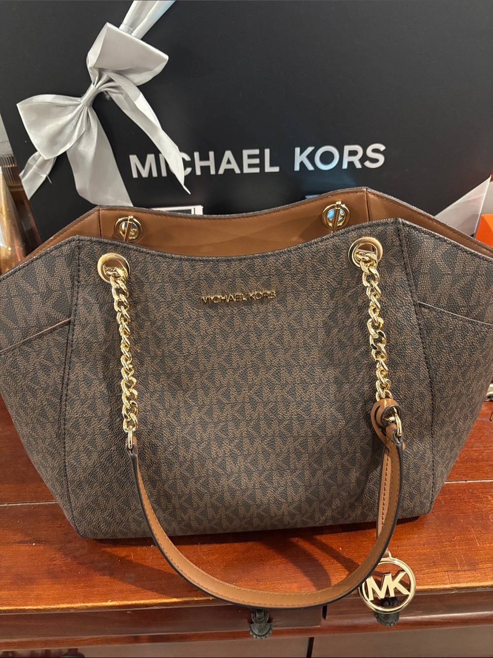 Michael Kors Brown Logo Chain-Handle Tote